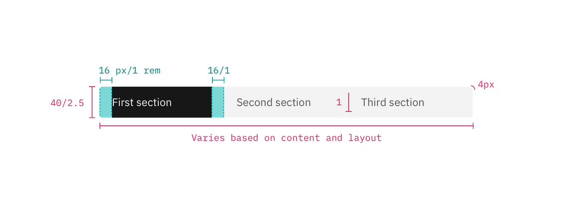 Content switcher structure and spacing measurements